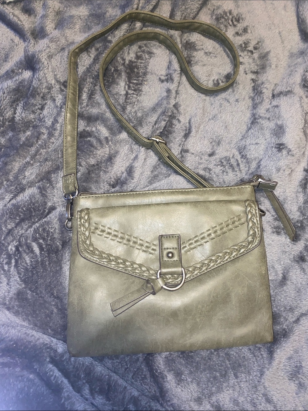 Womens Olive Crossbody Bag with Braided Flap